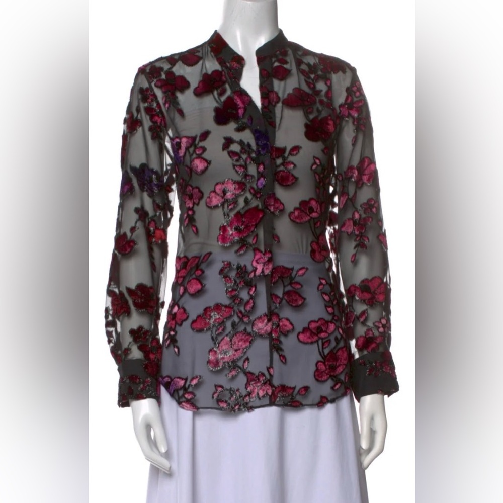 Alice + Olivia Black and Pink Floral Blouse
